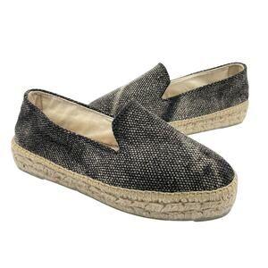 Manebi Double Sole Black Beige Two Tone Slip On Platform Espadrilles Flat Shoes